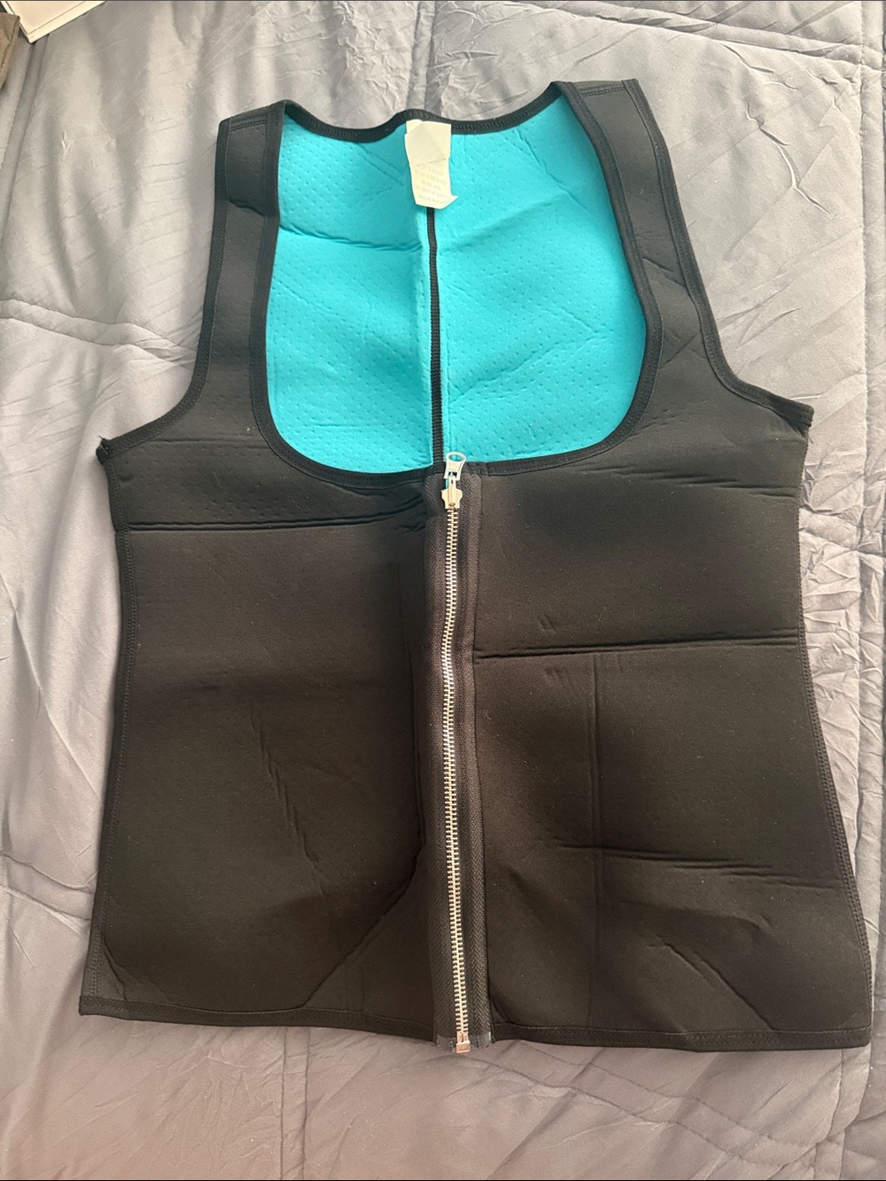 Black Neoprene Zip Front Waist Trainer with Teal Lining